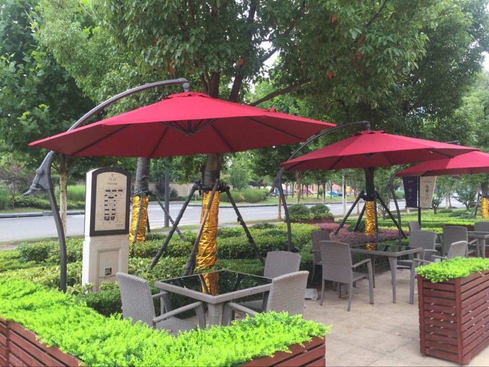 江寧翠屏城售樓處商業(yè)街法式蓬傘桌椅遮陽(yáng)雨蓬